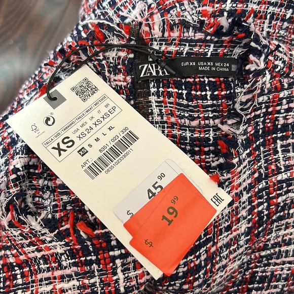 Zara Tweed Blouse With Organza Sleeves - Picture 3 of 4